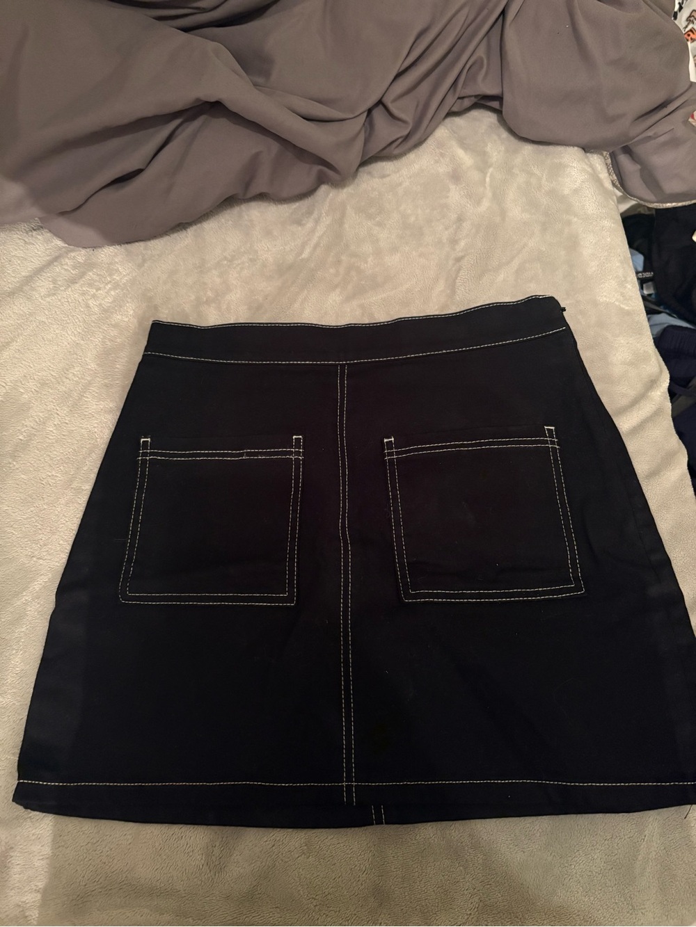 OAK + FORT Black Mini Skirt with Contrast Stitching